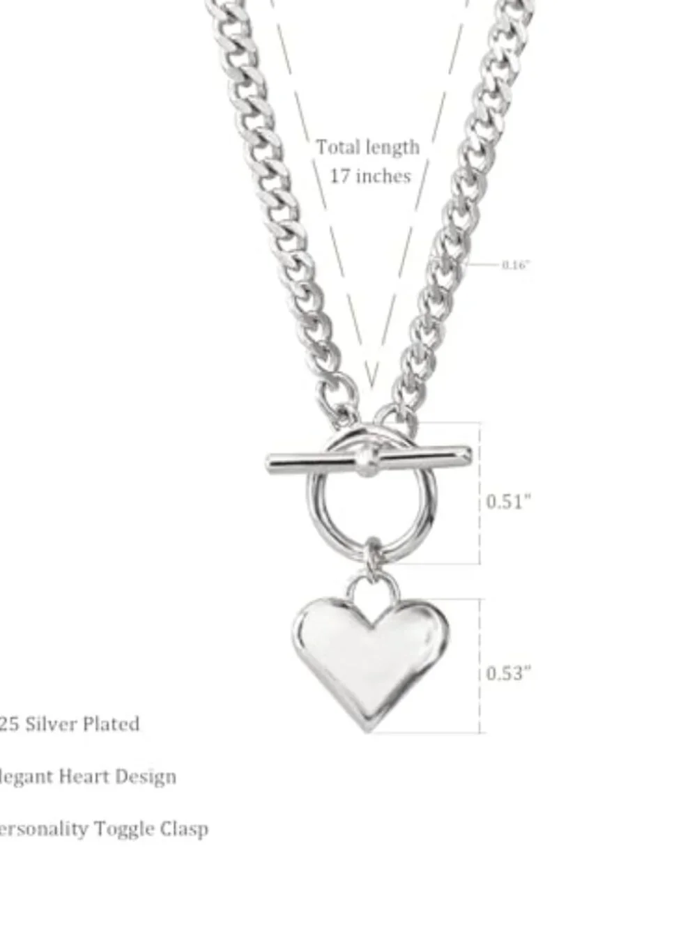Necklace for Women Silver Plated Trendy Heart Choker Hypoallergenic - Picture 3 of 5
